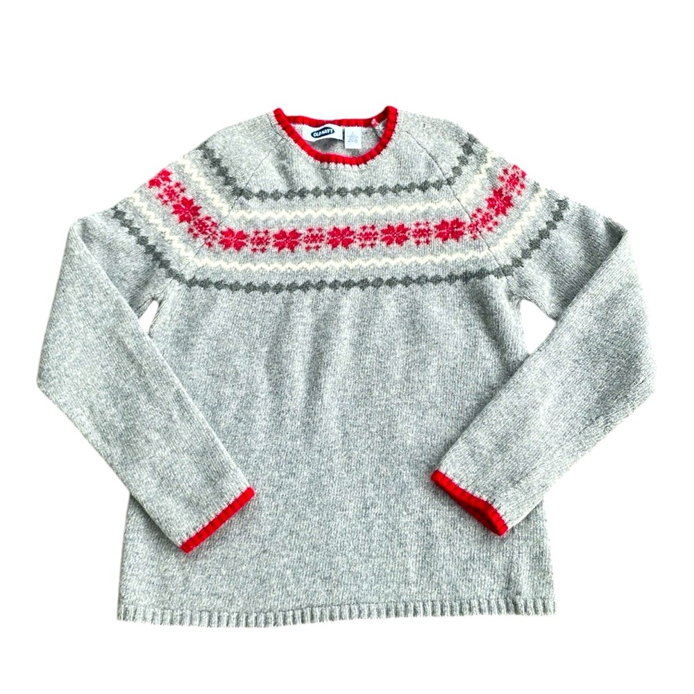 Old Navy Gray and Red Crew Neck Sweater